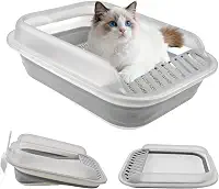 kathson Caixa de areia dobrável para gatinhos, caixa de areia para gatos idosos de baixa entrada semi fechada vaso sanitário com pedal à prova de vazamento panela de areia dobrável para gatos pequenos