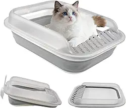 kathson Caixa de areia dobrável para gatinhos, caixa de areia para gatos idosos de baixa entrada semi fechada vaso sanitário com pedal à prova de vazamento panela de areia dobrável para gatos pequenos