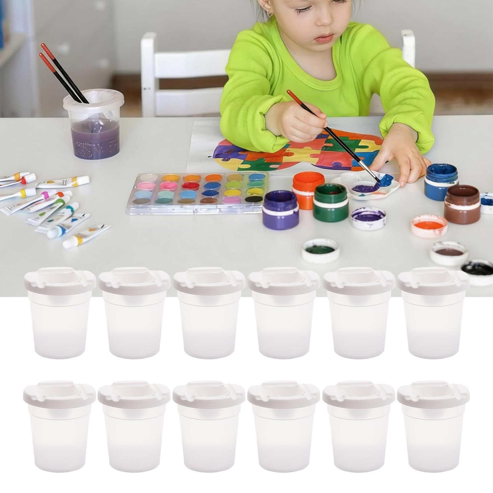 Lot de 12/24 gobelets de nettoyage multi-usages avec couvercle en plastique pour le nettoyage des pinceaux aquarelles acryliques