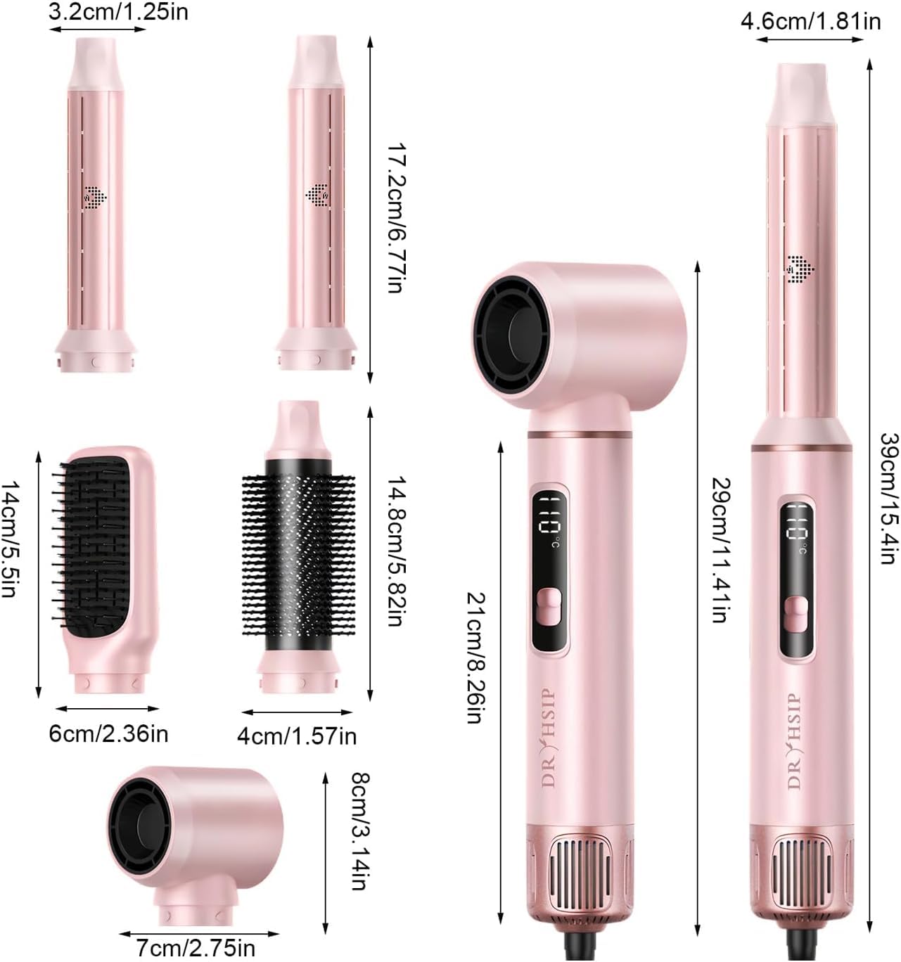 Dryhsip 5 In 1 Spazzola Asciugacapelli Regalo, Air Styler Per Capelli Ad Aria Calda, Hair Airstyler Hairstyler Arricciacapelli, Set Spazzole Con Phon/Phone Multifunzione Lissante Rotonda - Pink
