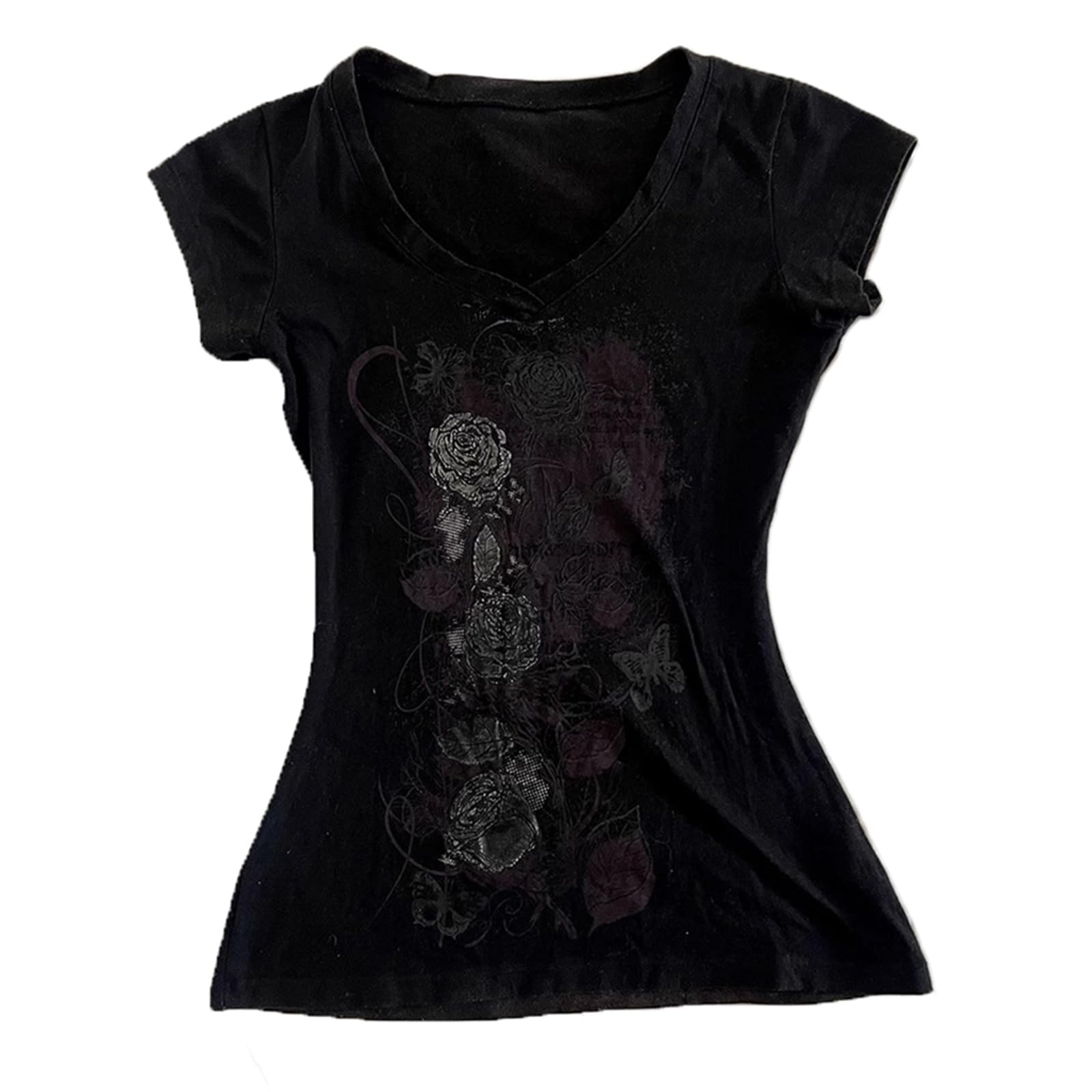 Y2k Fairy Grunge Clothes for Women Emo 2000s Skull Skeleton Print Tees Shirts Fairycore Vintage E-Girls Clothes