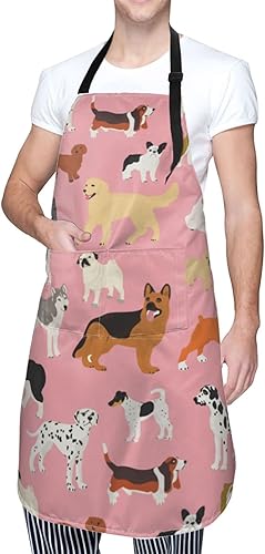 Miniatura 2 de Perinsto Delantal impermeable rosa para perros, con 2 bolsillos, delantales de chef de cocina, baberos para cocinar, hornear, pintura, jardinería,