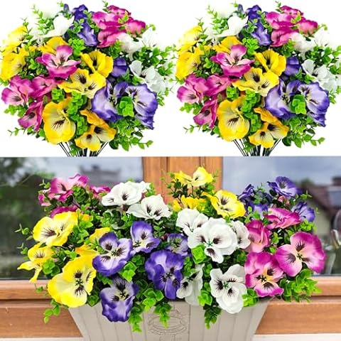 Guagb Pansies Artificial Flowers for Outdoors UV Resistant 8 Bundles Silk Pansy Plastic Fake Plants Flowers for Home Outside Garden Window Box Patio Planter Porch Decor (Mixed Color) Cover