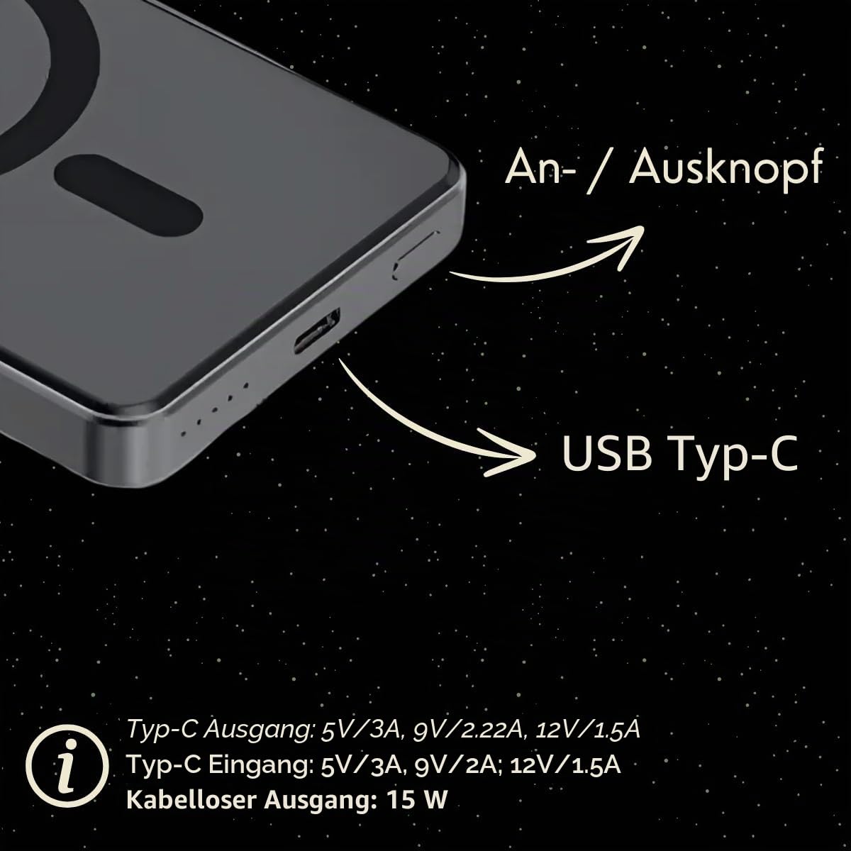 S&T DESIGN Magnetisch Powerbank Kabellos Powerbank Externer Akku PB 10000 mAh, für iPhone Wireless LED Anzeige Schnellladefunktion