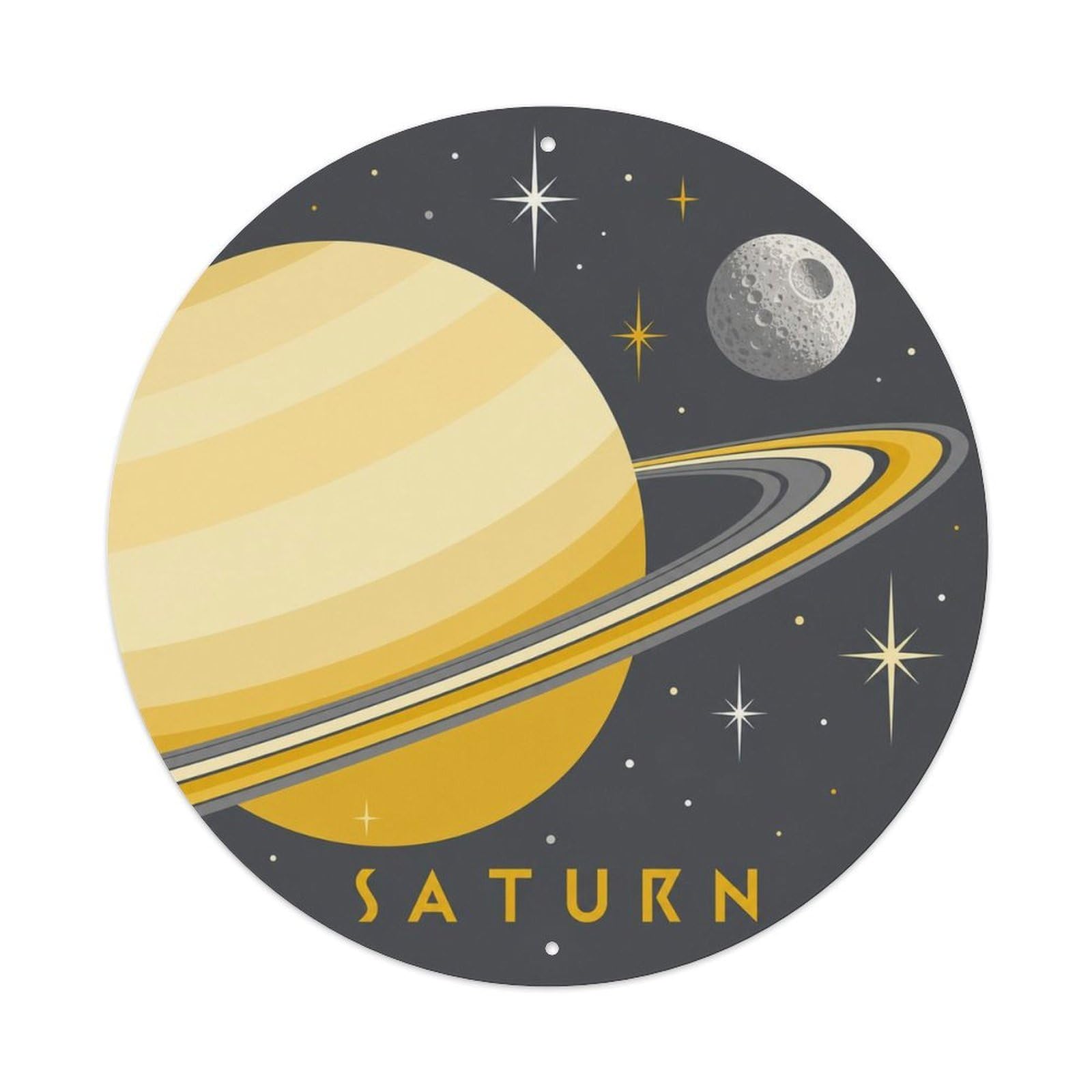 Saturn Ringed Planet Space Exploration Universe Metal Tin Sign Plaque Wall Decor for Cafe, Man Cave, Club Bar, Office, Home Garden Round Metal Poster 8x8Inch