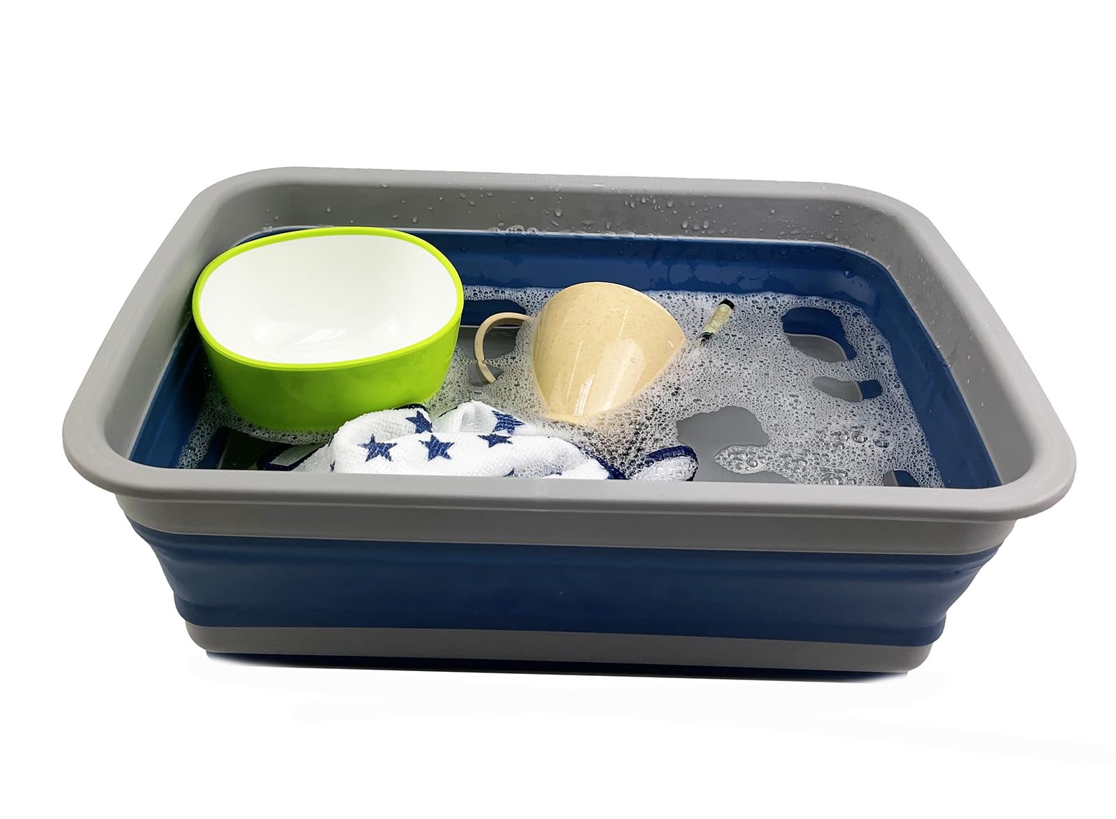 SAMMART Bassine pliable en plastique - 8 l - Pliable - Peu encombrant - Gris/bleu brouillard