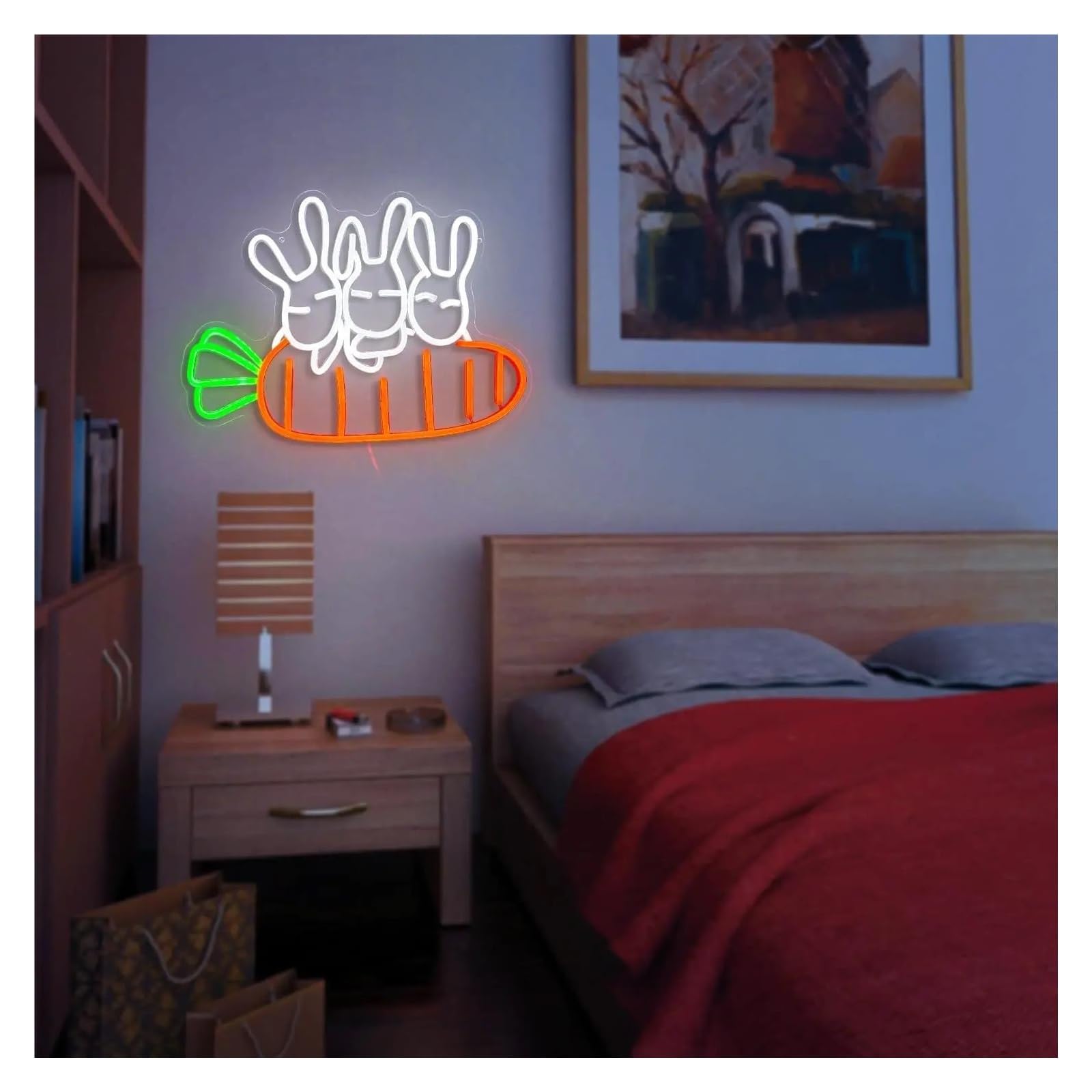 Insegna al Neon Insegne Neon A Forma Coniglio Alimentate Tramite USB, Luminosità Regolabile Luci Neon A Forma Carota Adatte Per Decorazioni Parete Per Bistrot 32cmx43cm