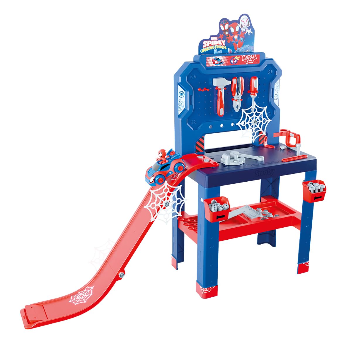 Smoby Marvel Spidey Amazing Friends Bricolo Workbench with Tools and Storage - Blue, Red