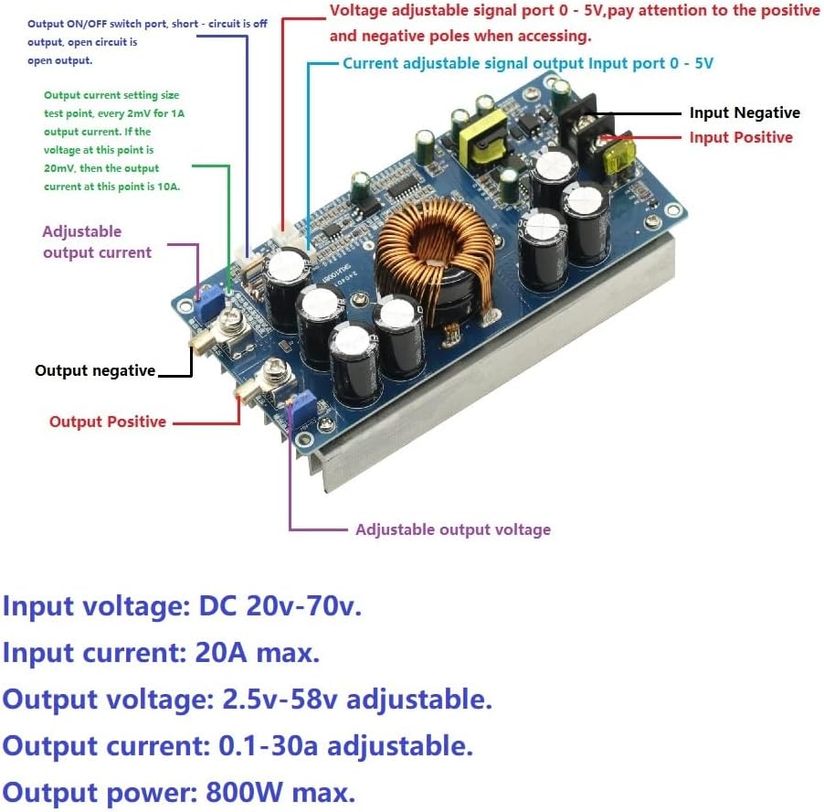 800W High Power DC-DC Buck Converter Step-Down Power Supply in 20-70V Out 2.5-58V 30A 800W