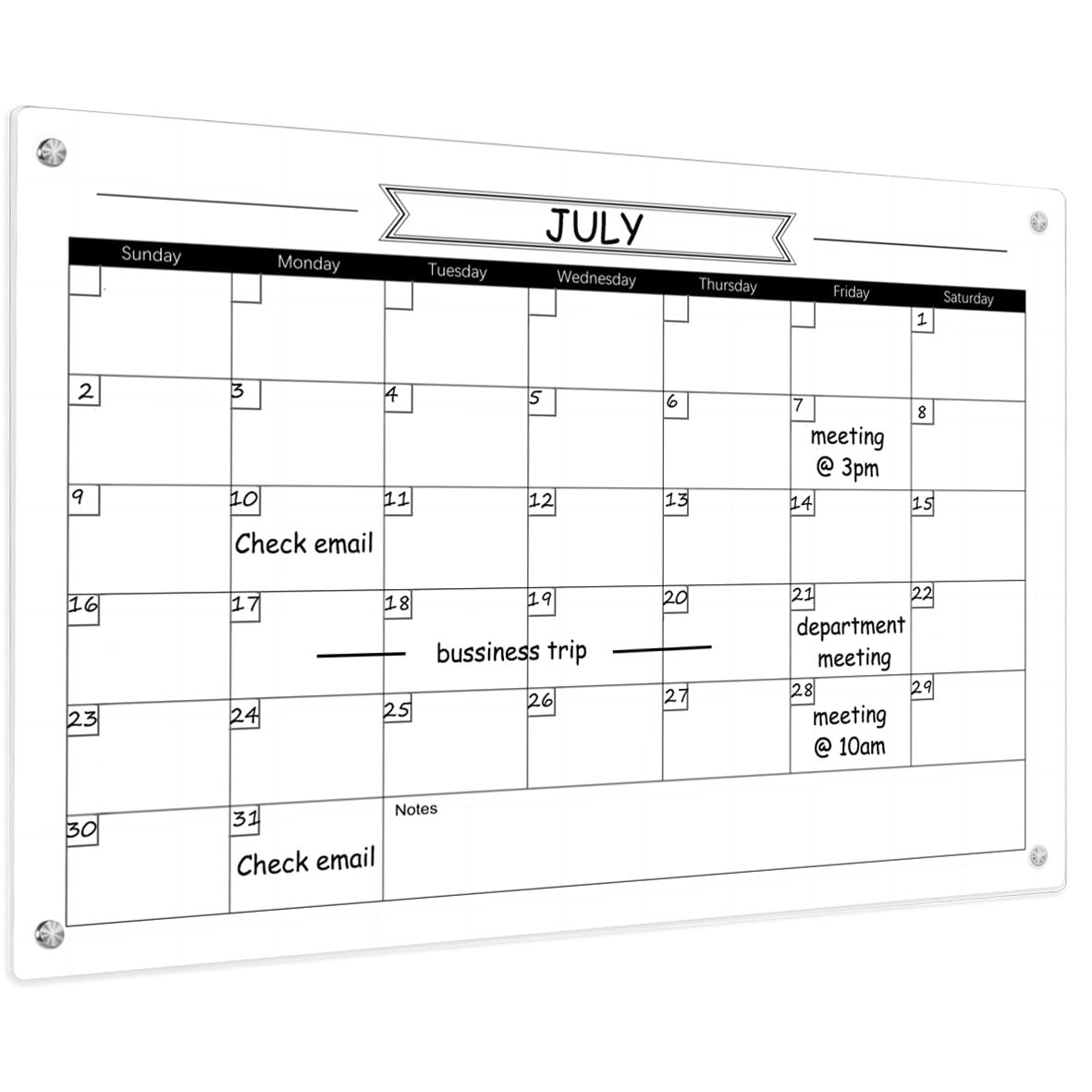 Okydoky Glass Dry Erase Whiteboard,Monthly Calendar Whiteboard,24" x 36" Frameless Large Glass White Board for Home, School, Office(Glass YL-WH-6090)