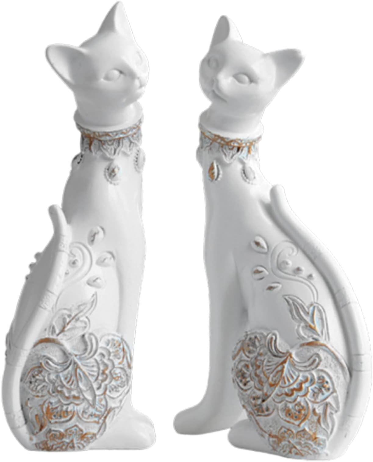 2 Pcs Cat Statues for Home Decor - Elegant Couple Cat Figurines, Perfect Room Decor for Living Room, Wine Cabinet, TV Stand, Bookshelf, or Entryway - Ideal as a Wedding Gift or Housewarming Present