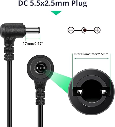 Miniatura 5 de Facmogu Fuente de alimentación CC 19V 3.42A, 65 vatios 100-240V CA a CC 19 voltios, convertidor de adaptador de corriente, enchufe de CC de 0.217 x
