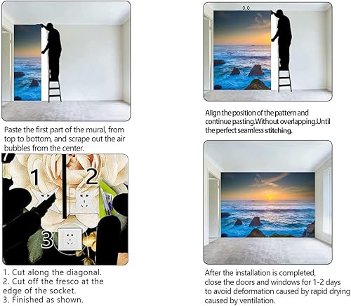 Miniatura 4 de Papel De Paredes Decorativo Costa Playa Papel Contacto Paisaje Marino Lavandería No Necesita Pegamento Extra (Ancho) 137.8" X (H) 110"