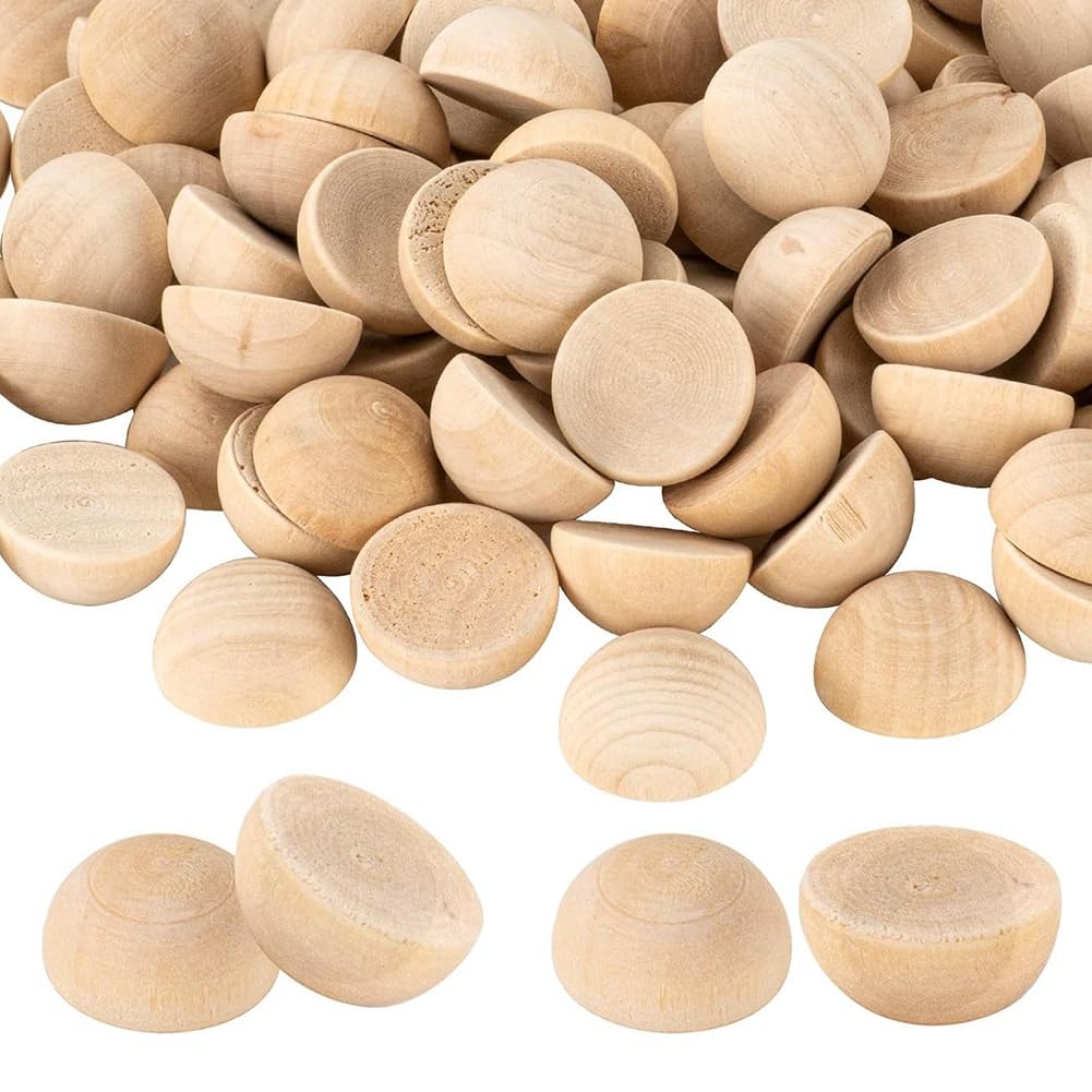 1 duża półkula drewniana, 500 sztuk, nieobrobione, okrągłe, drewniane półkule, 25 mm, małe, naturalne, połowicznie rozłupane, drewniane kulki