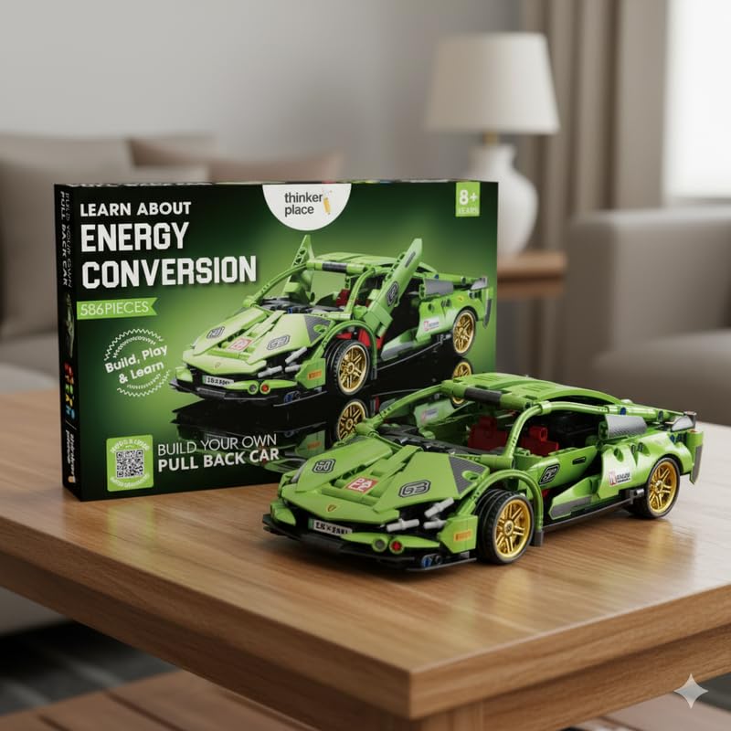 Image of 1:18 DIY Blocks Pull-Back Car - Green | Buildable Construction Toy Car Kit | Friction-Powered Remote-Free Racing Vehicle for Kids | Educational STEM Toy for Boys & Girls