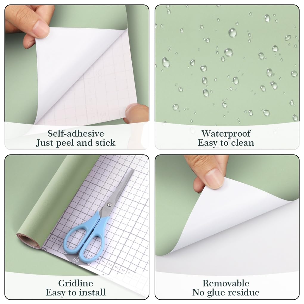 Arthome Vert Mat Contact Papier Peel and Stick 44cmx3m Papier Peint Vinyle Décoratif Autocollant pour Meubles Décoration Murale