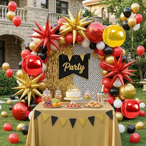 Image of 6pcs 22 Inch Gold Red Star Balloons And 4d Large Foil Balloons, Gold Foil Star Spike Balloon Red 4d Ball Balloon For Graduation Mother'S Day Birthday Baby Shower Party Wedding Anniversary Decorations