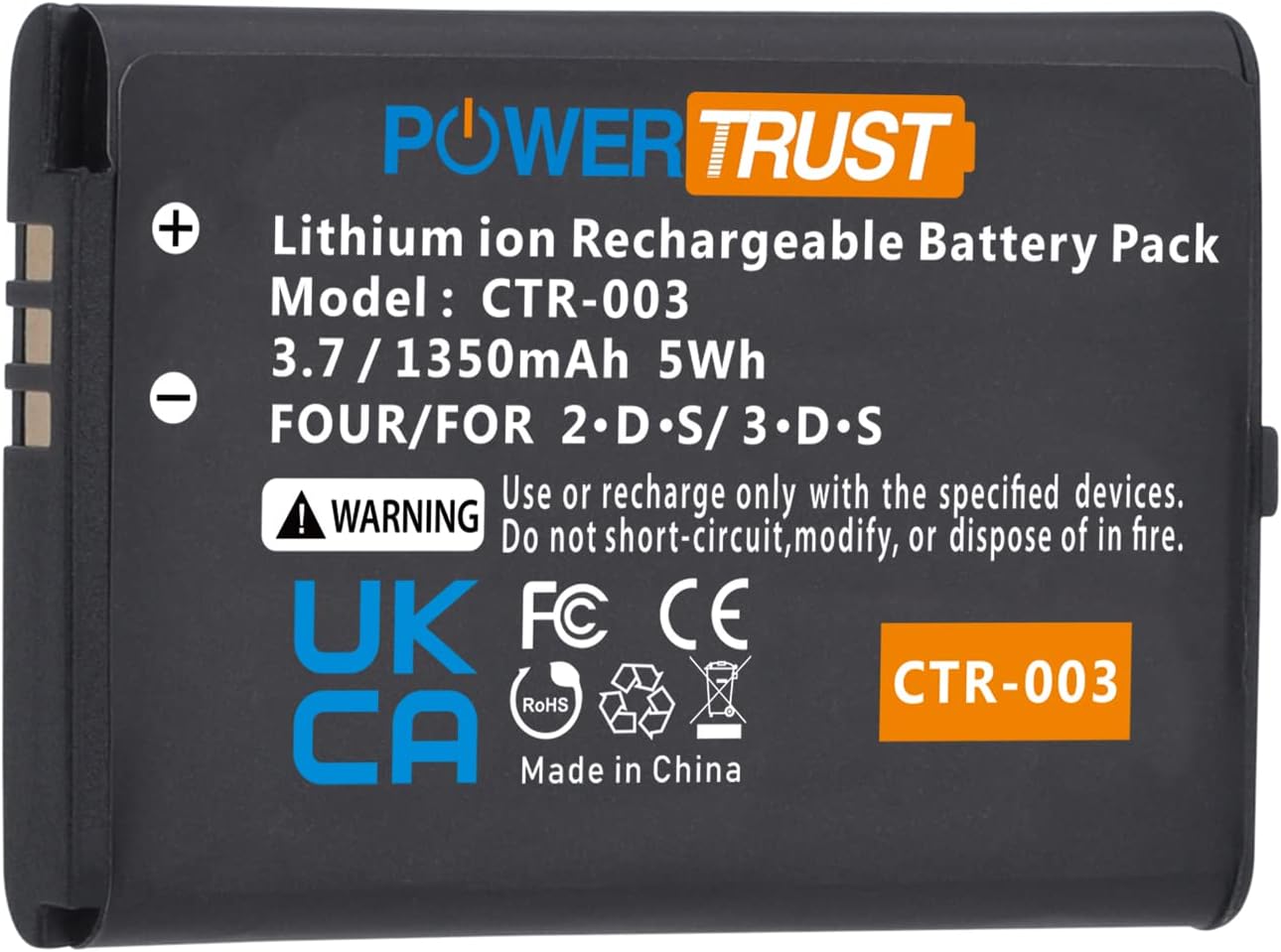 PowerTrust 1350mAh CTR-003 CTR-001 Battery for Nintendo 3DS, 2DS, New 2DS XL Game Console