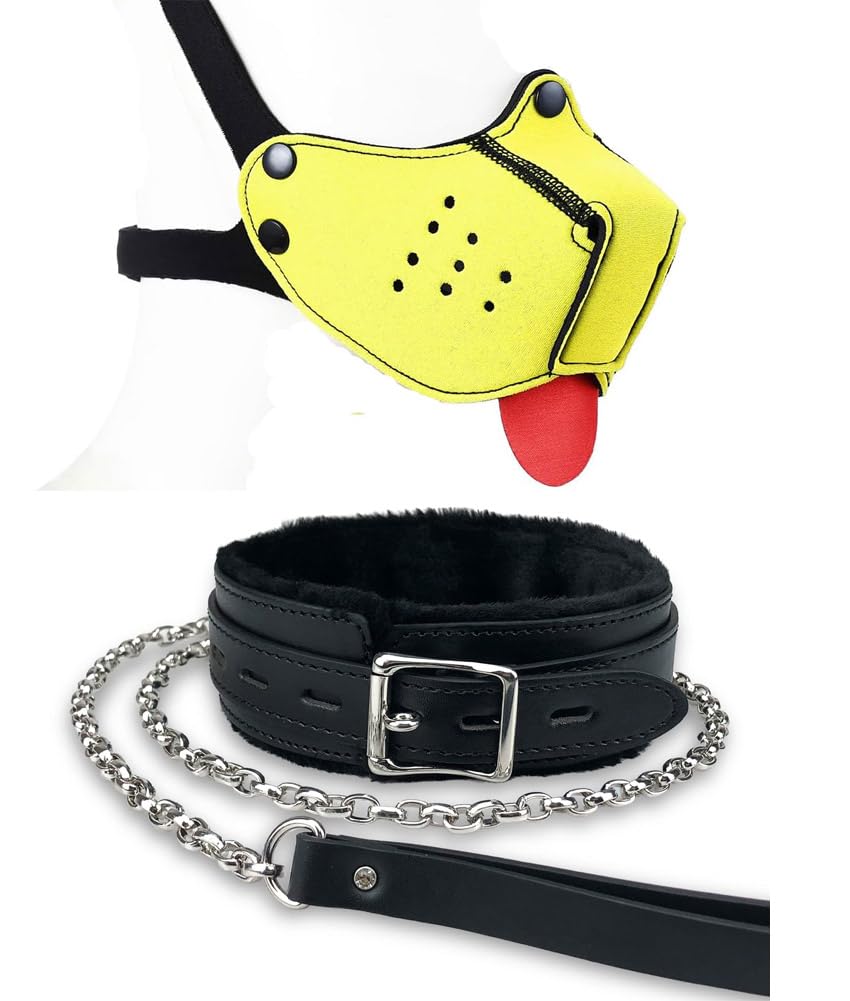 Neoprene Puppy Face Muzzle Dog Hood Mask Play Hoods Pup Play Gear Mask (Yellow, One Size)
