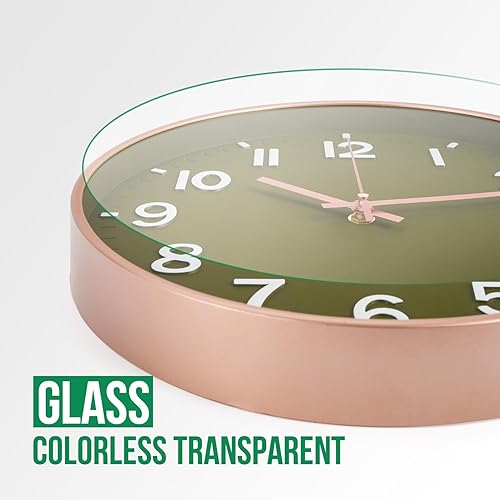 Miniatura 5 de Reloj de pared de 12 pulgadas, color verde oliva, moderno, simple, de cuarzo, decorativo, sin tictac, silencioso, funciona con pilas, relojes de