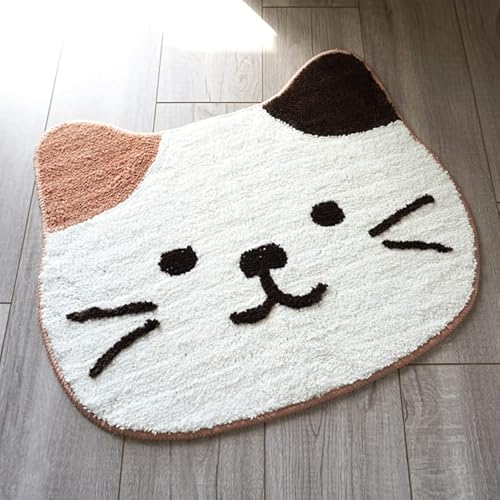 FLYILIA 三毛猫 茶トラ猫 足ふきマット フロアマット 洗面台マット ラグ カーペット ドアマット 玄関マット 屋内用 ソフト ふわふわ 吸水 裏面防水加工 滑り止め加工 洗濯機対応 丸洗い インテリア 猫柄 可愛い 多用途 トイレ リビング 寝室