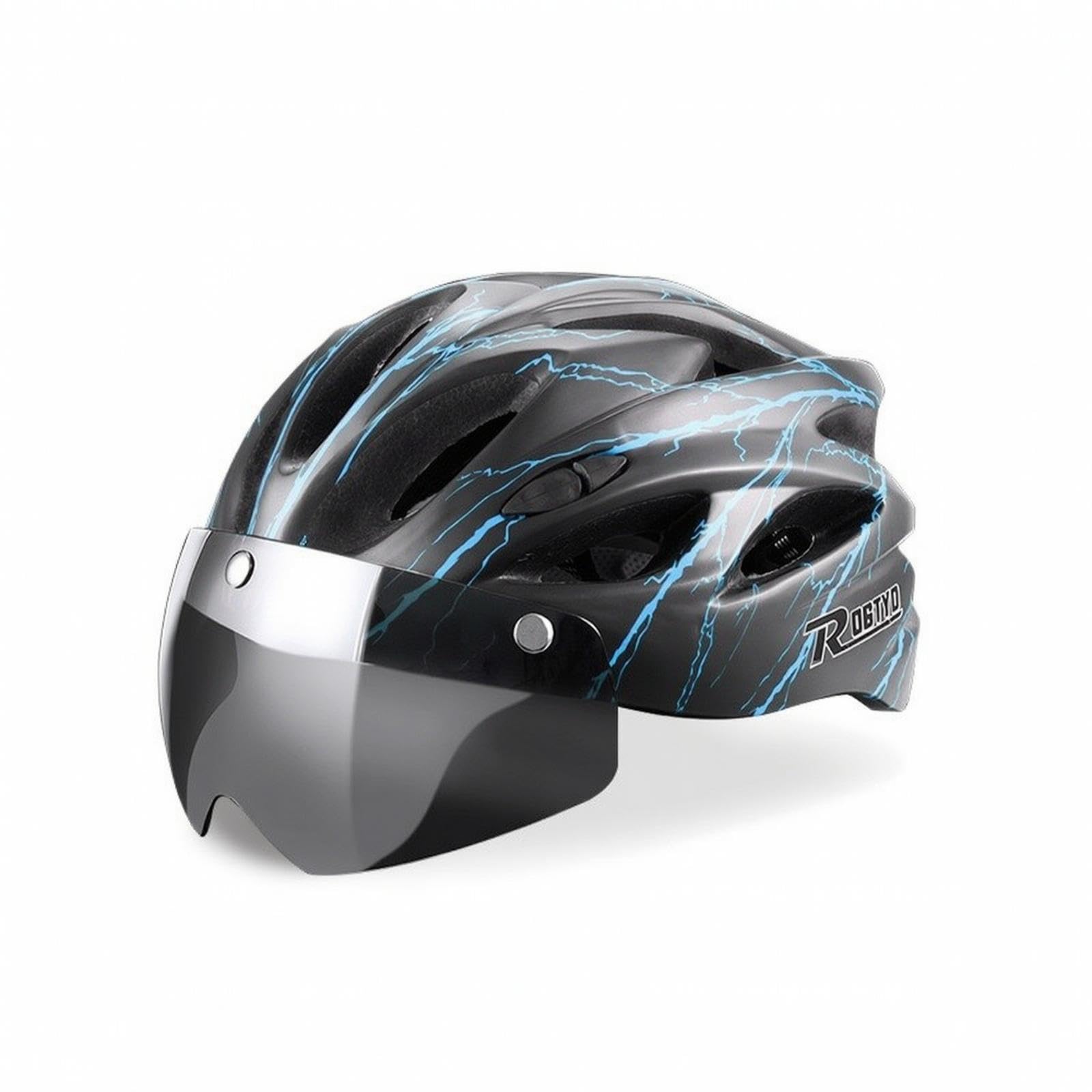 Bike Helmet with Visor Adjustable Cycle Helmet with Visor Detachable for Cyclists, Commuters, Road Riding, Mountain Biking, Commuting Blue Stripe-image-12
