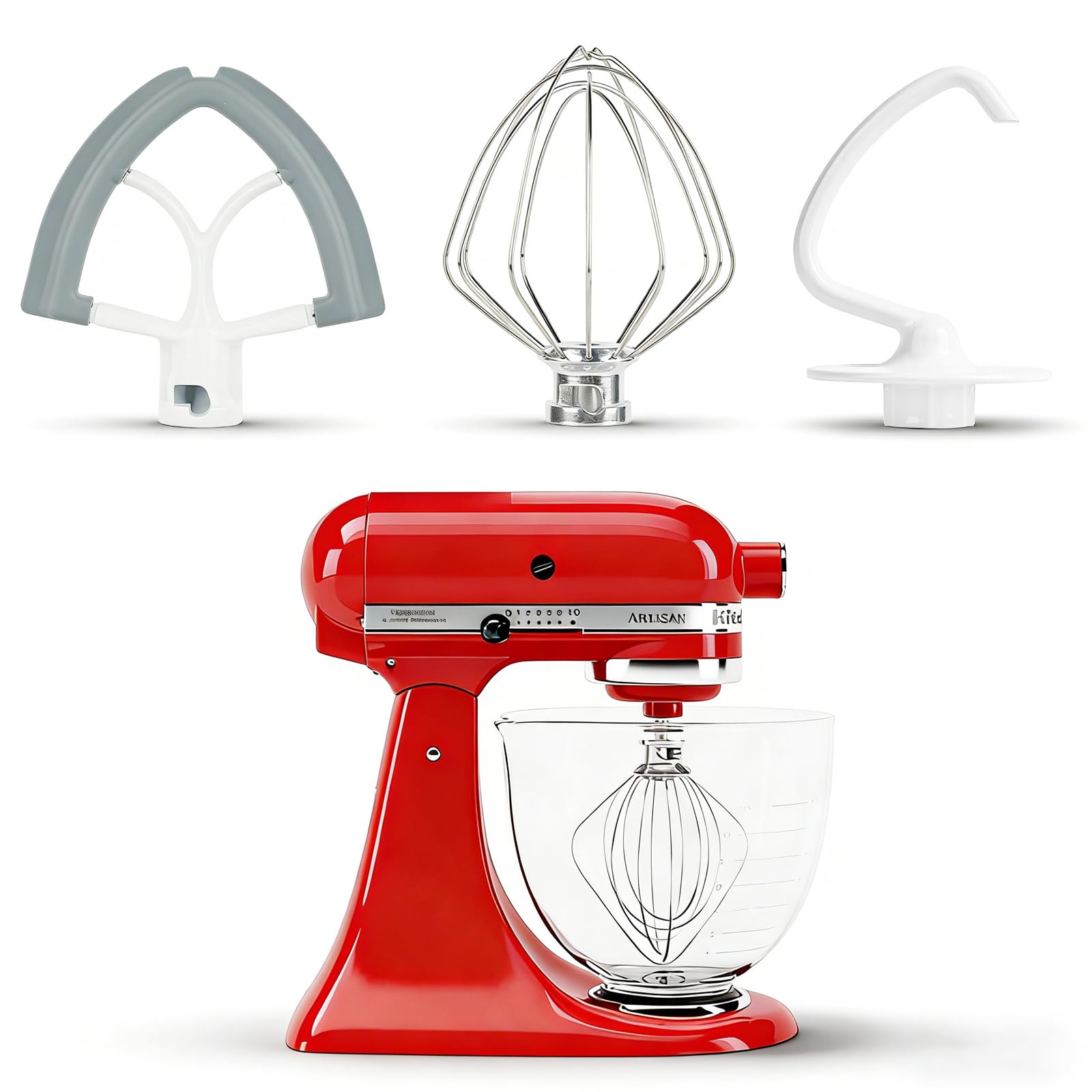 Gachiwar for KitchenAid 4.5-5 QT-Head Mixer Attachments Set, 6-Wire Whip, Flat Beater & Dough Hook,Silicone Scraper Paddle for Faster