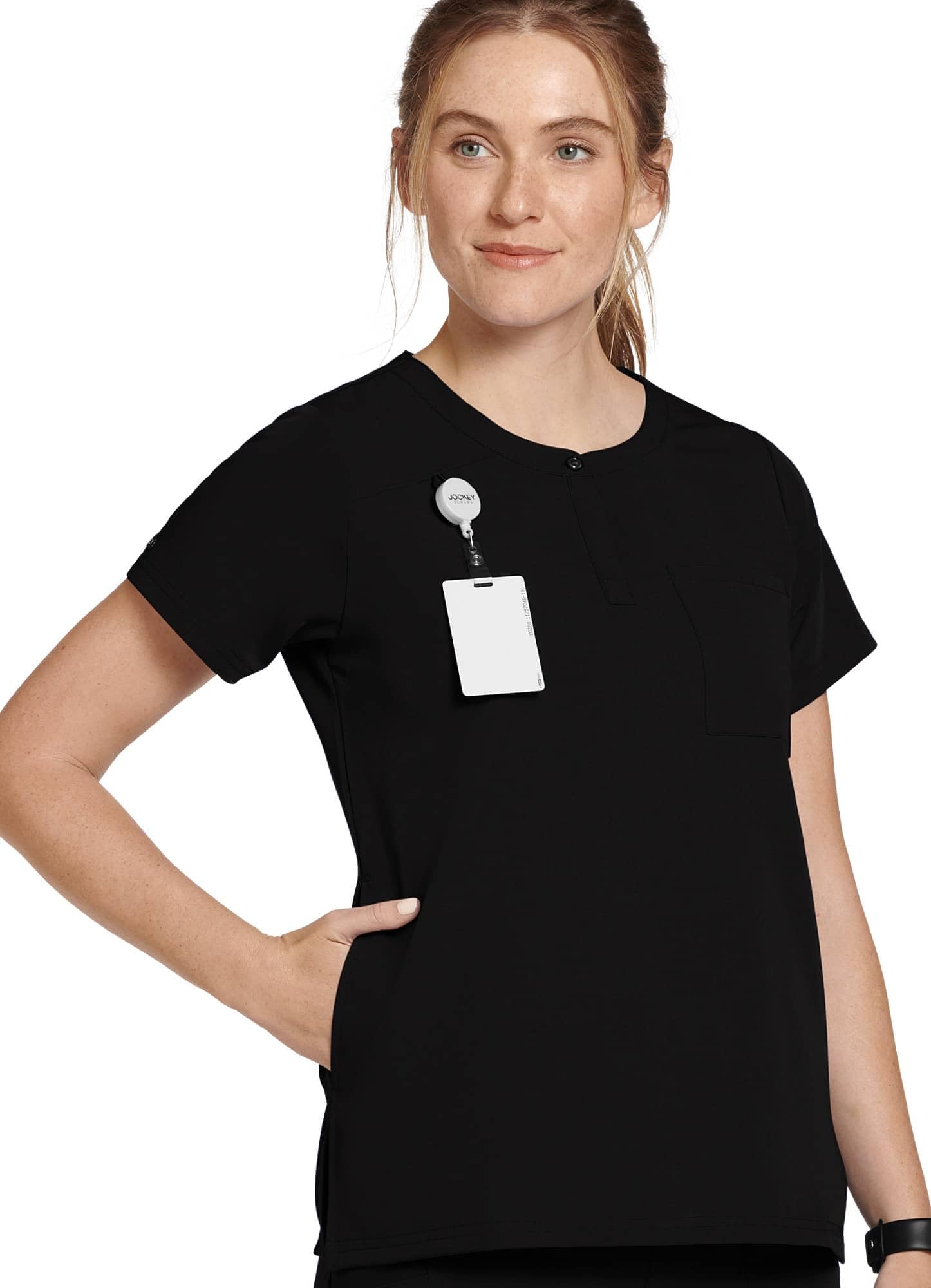 Jockey Women's Scrubs Henley Scrub Top, Black, L