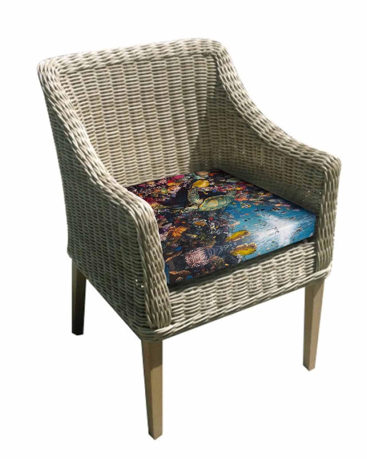 2 Pack Summer Turtle Waterproof Cushion Covers with Ties, Outdoor Patio Chaise Lounge Chair Seat Cushion Slip Covers Replacement(Only Cover) Beach Ocean Coral Colorful Tropical Fish 22