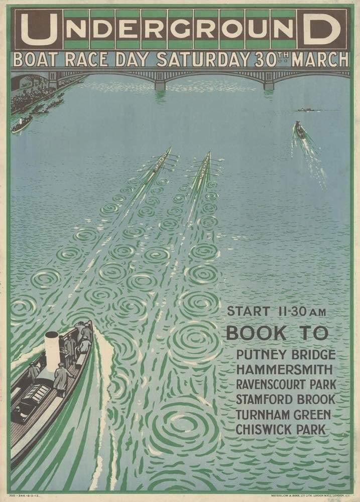 RPW Roystone Print Works Vintage London Underground 'The Boat Race', 1913, Reproduction Classic English Travel Poster (A3)