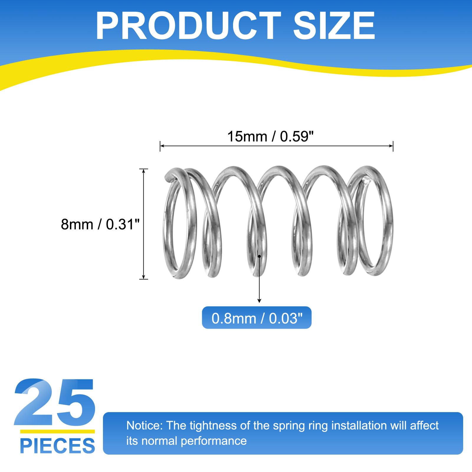 uxcell 25Pcs Compression Spring, 304 Stainless Steel 8mm OD 0.8mm Wire 15mm Length Mechanical Spring for Shop Home Repair Project, Silver Tone — Amazon image 2