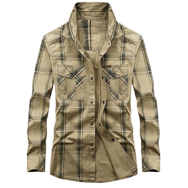 Camisa a cuadros de algodón transpirable contra la incomodidad con cuello alto 3
