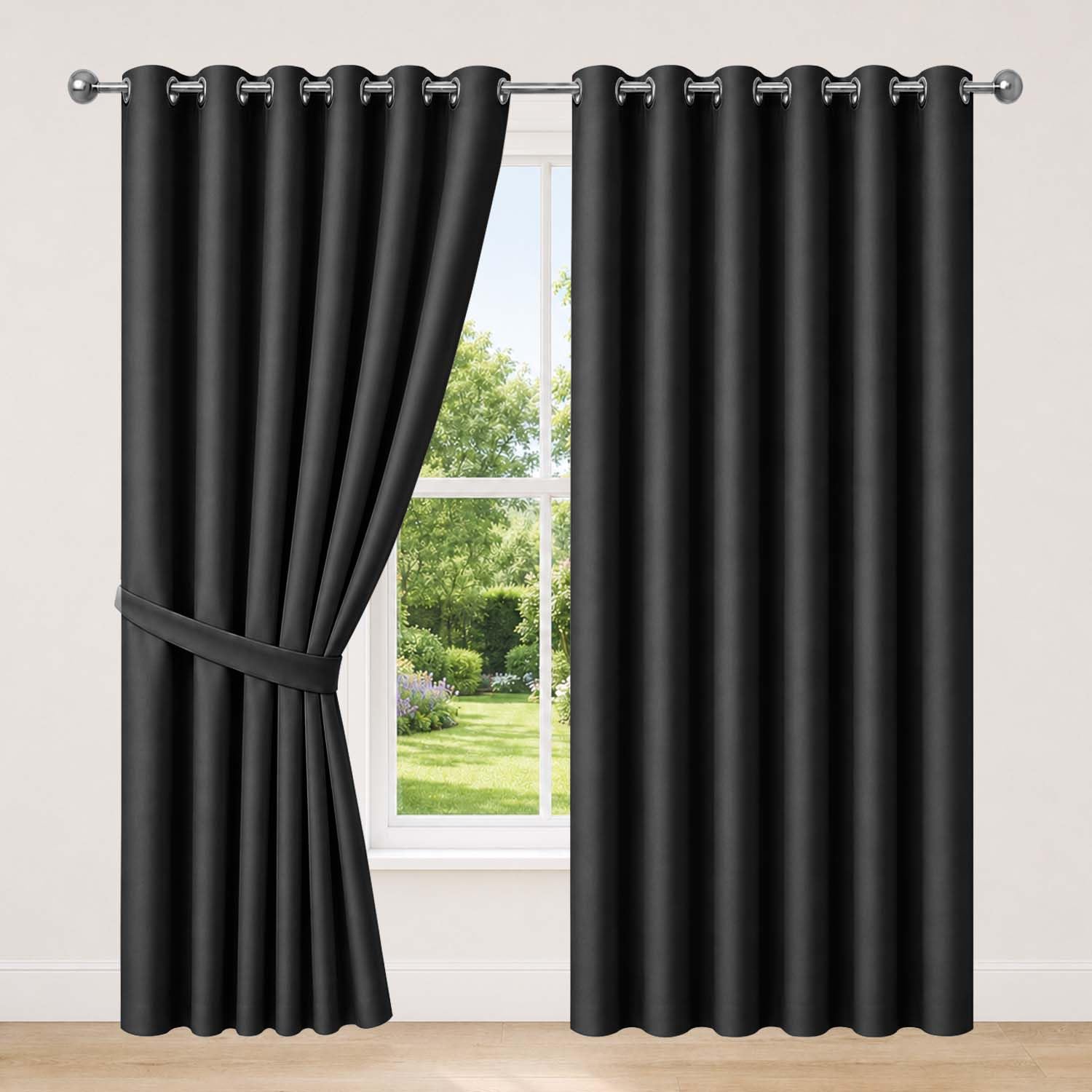 AMEHA Blackout Curtains for Bedroom Eyelet Black Curtains, 46โx90โ 1 Pair