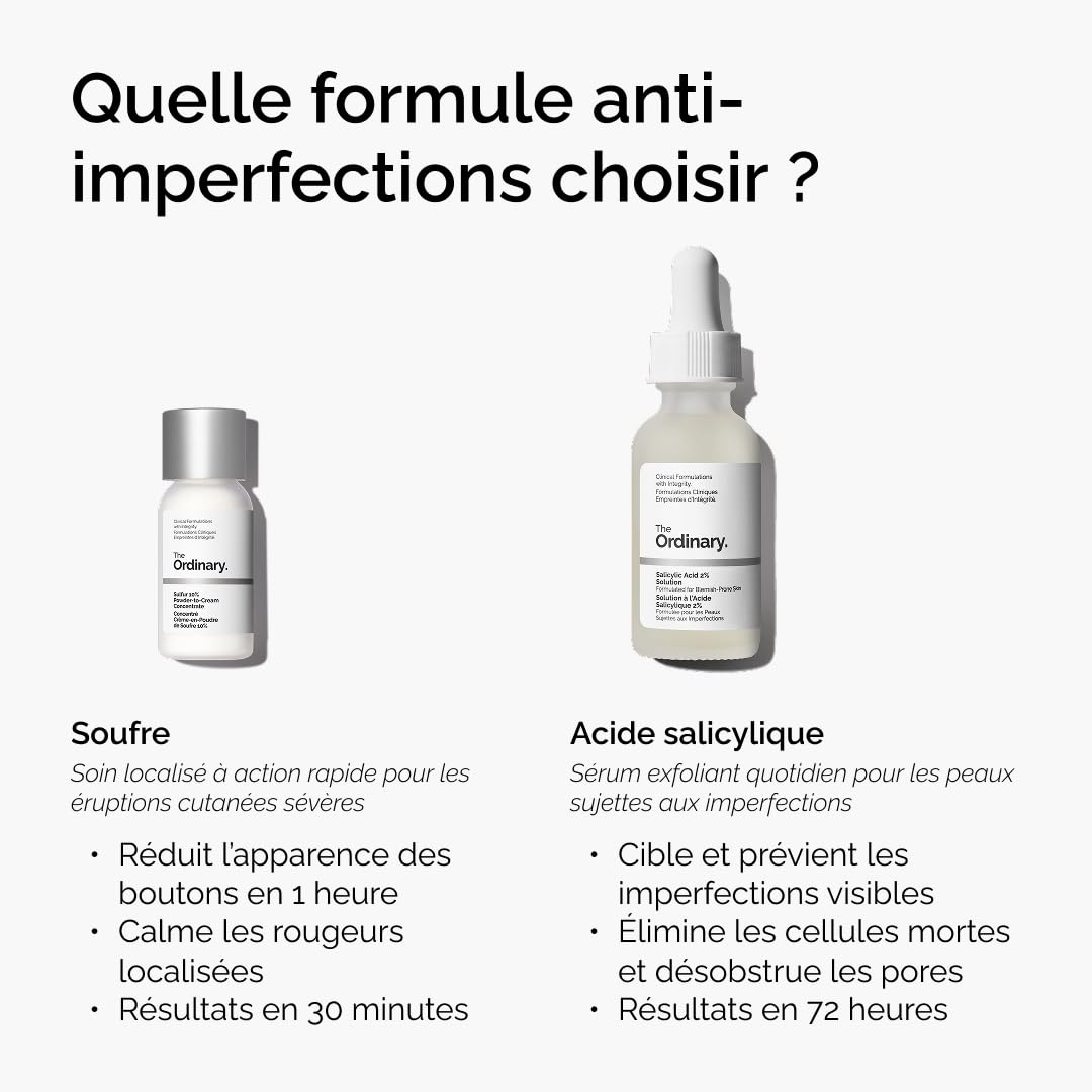 The Ordinary Concentré Crème-en-Poudre de Soufre 10%, Traitement ciblé des imperfections, permet de réduire l'apparence des éruptions cutanées, 5 g