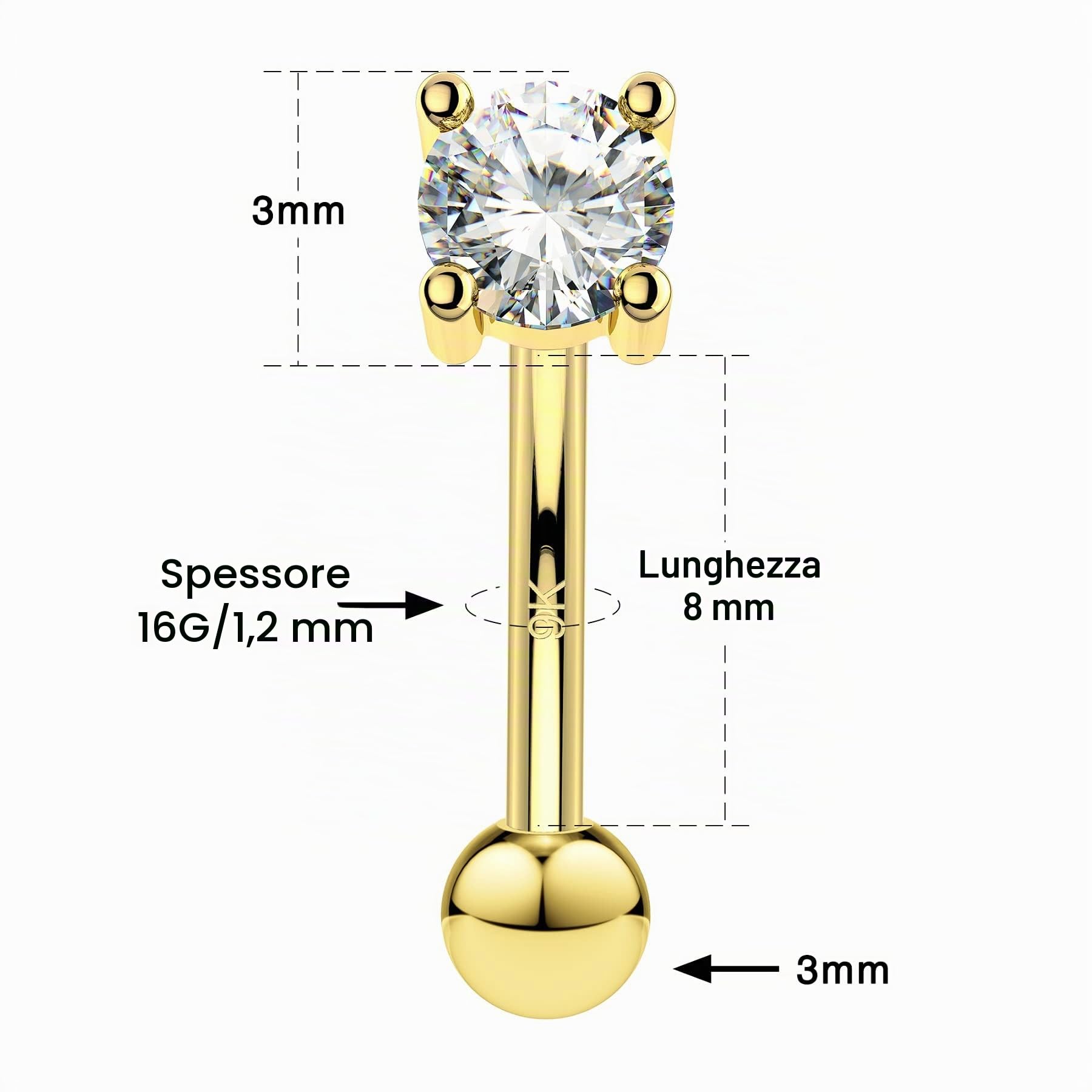OUFER 9ct Oro Heart Piercing Rook 16G Eyebrow Bar Daith Helix Conch Ring CZ Cartilagine Orecchino Cartilage Earring Curved Barbell Lip Vertical Labret Banana Trago Tragus 8mm Women Gift Jewellery