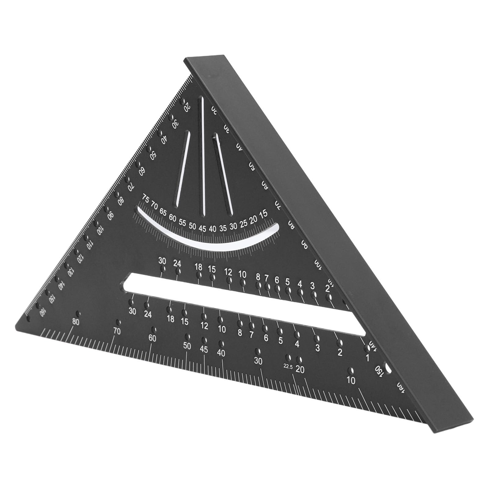 Righello Triangolare in Alluminio, Righello Triangolare per la Lavorazione del Legno con Scale Precise a 30°, 45°, 60° e 90°, Righello ad Angolo retto metrico inciso.