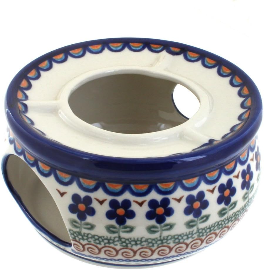 Blue Rose Polish Pottery - Red Garden Butterfly Teapot Warmer - 6" Diameter - Decorative Teapot Stand for Keeping Tea Hot