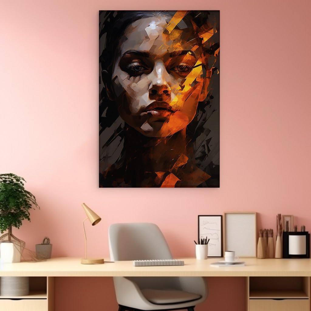 Canvas for Living room. Whispers of Melancholy: A Geometric Gaze into the Depths of Contemplation, 27 x 18 inch Canvas Wall Art - Contemporary Masterpieces - Modern Home Decor