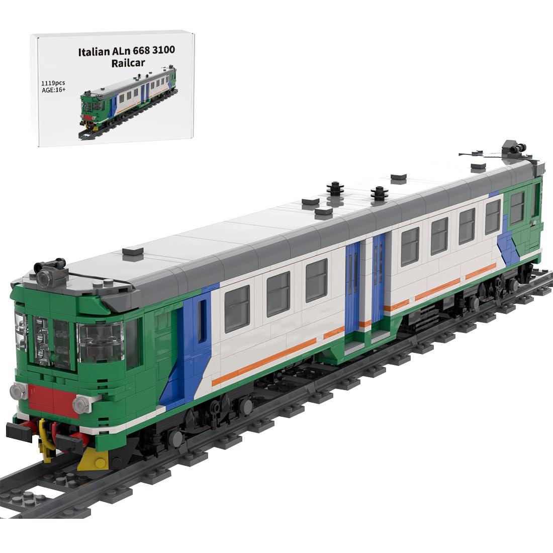 Train Building Blocks Set, Italian ALn 668 3100 Railcar Model Kit, High-Fidelity Simulation Model of Rail Locomotive, Desk Decor Gifts for Teens and Adults (1188PCS/Static Version)