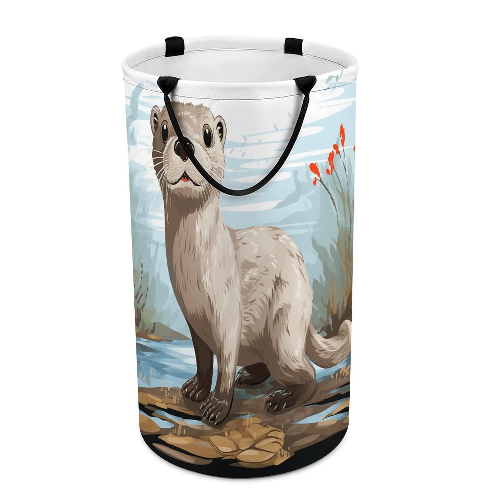 Otter Laundry Basket with Handles Large Collapsible Laundry Bag Freestanding Waterproof Clothes Hamper Decor Storage of Dirty Clothe for Family Bathroom 86L