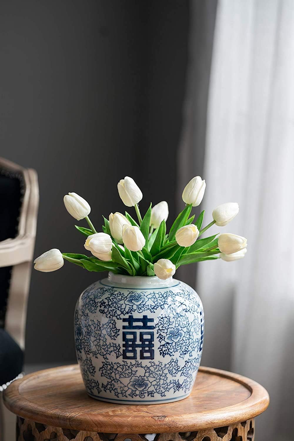 A & B HOME A&B Blue and White Ceramic Ginger Jar with Lid Ancient Chinese Oriental Style Multi Purpose
