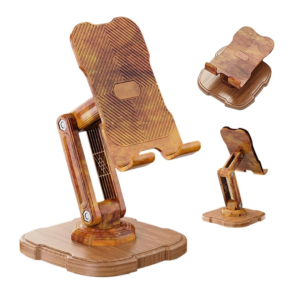 iCare Wooden Foldable Tablet Phone Stand – 360° Rotating Adjustable Mobile Holder for Desk, Table, Office & Home (Universal Smartphone Stand)-image-19