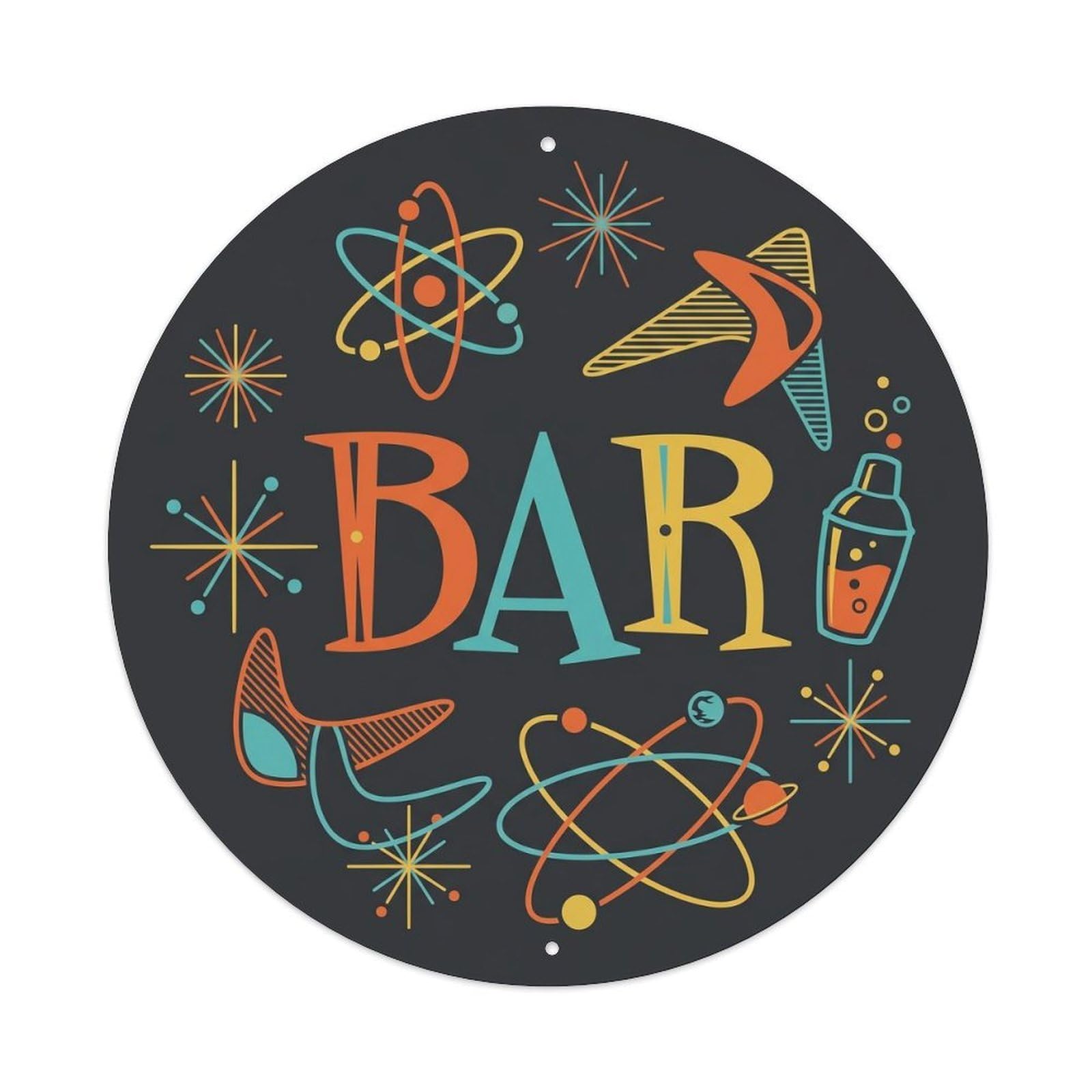 BAR Atomic Lounge Emblem Metal Tin Sign Plaque Wall Decor for Cafe, Club Bar, Office, Home Garden Round Metal Poster 8x8Inch