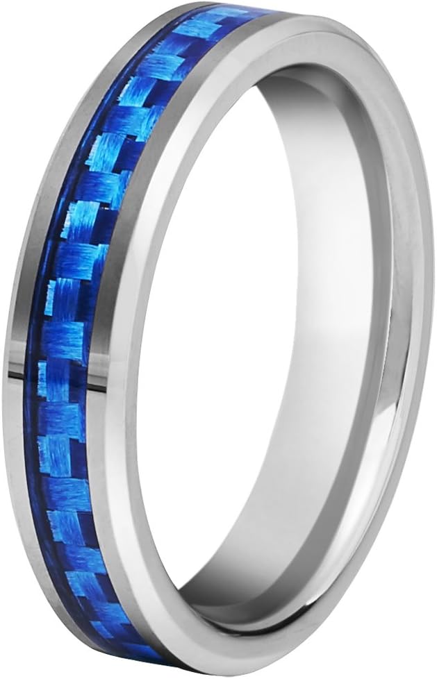 QUEENWISH Womens 4mm Tungsten Carbide Purple/Blue Carbon Fiber Inlay Wedding Bands Ring Comfort Fit Size 4-10 with Ring Box
