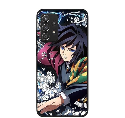 Funda negra de dibujos animados compatible con Samsung Galaxy A52 5G Demon con Slayer Tomioka Giyuu Poster Slim a prueba de golpes TPU silicona