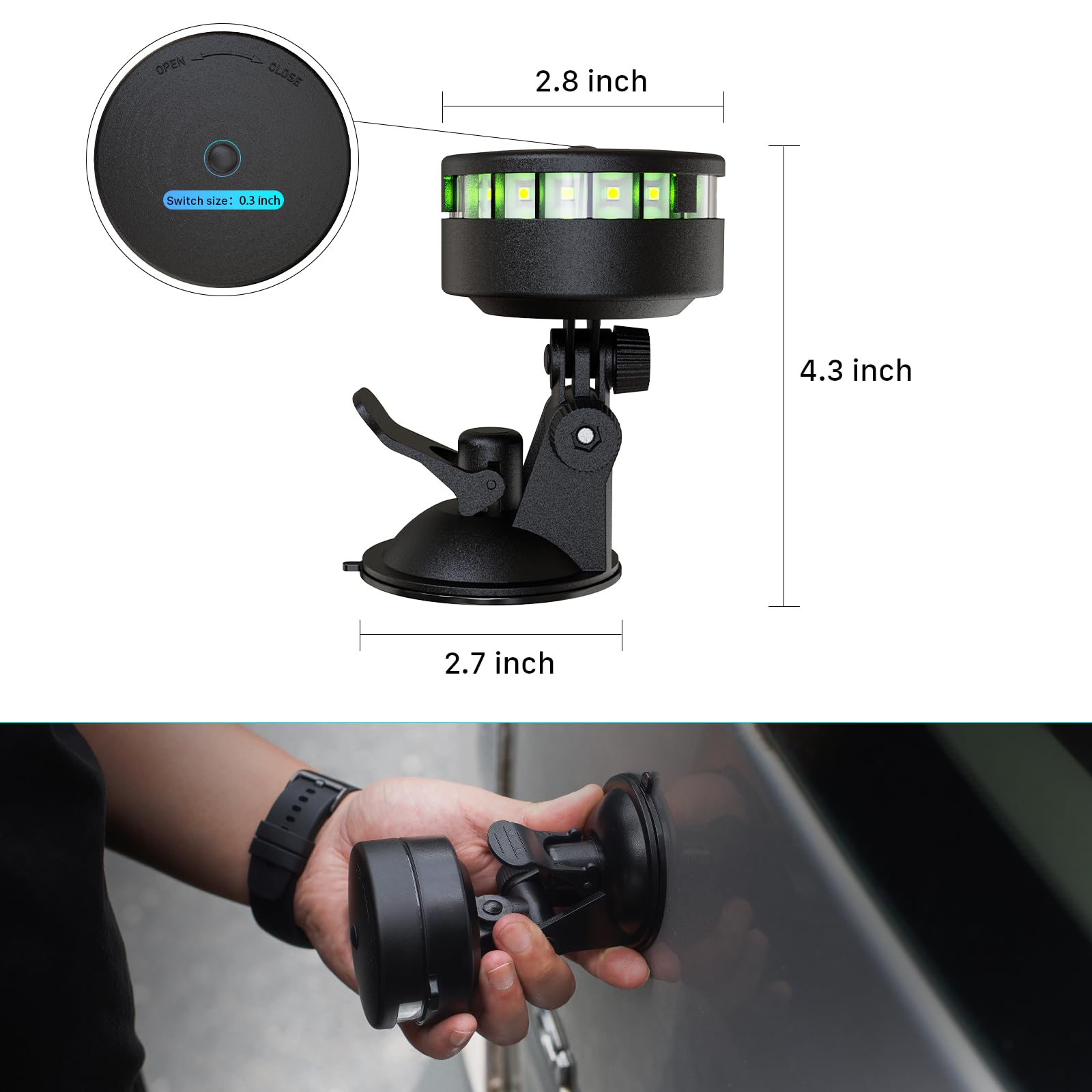 GOODSMANN Luci per kayak notturno Kayak Luce LED portatile di poppa con base a ventosa, lampada rossa e verde alimentata a batteria (3 × AAA, non incluse)