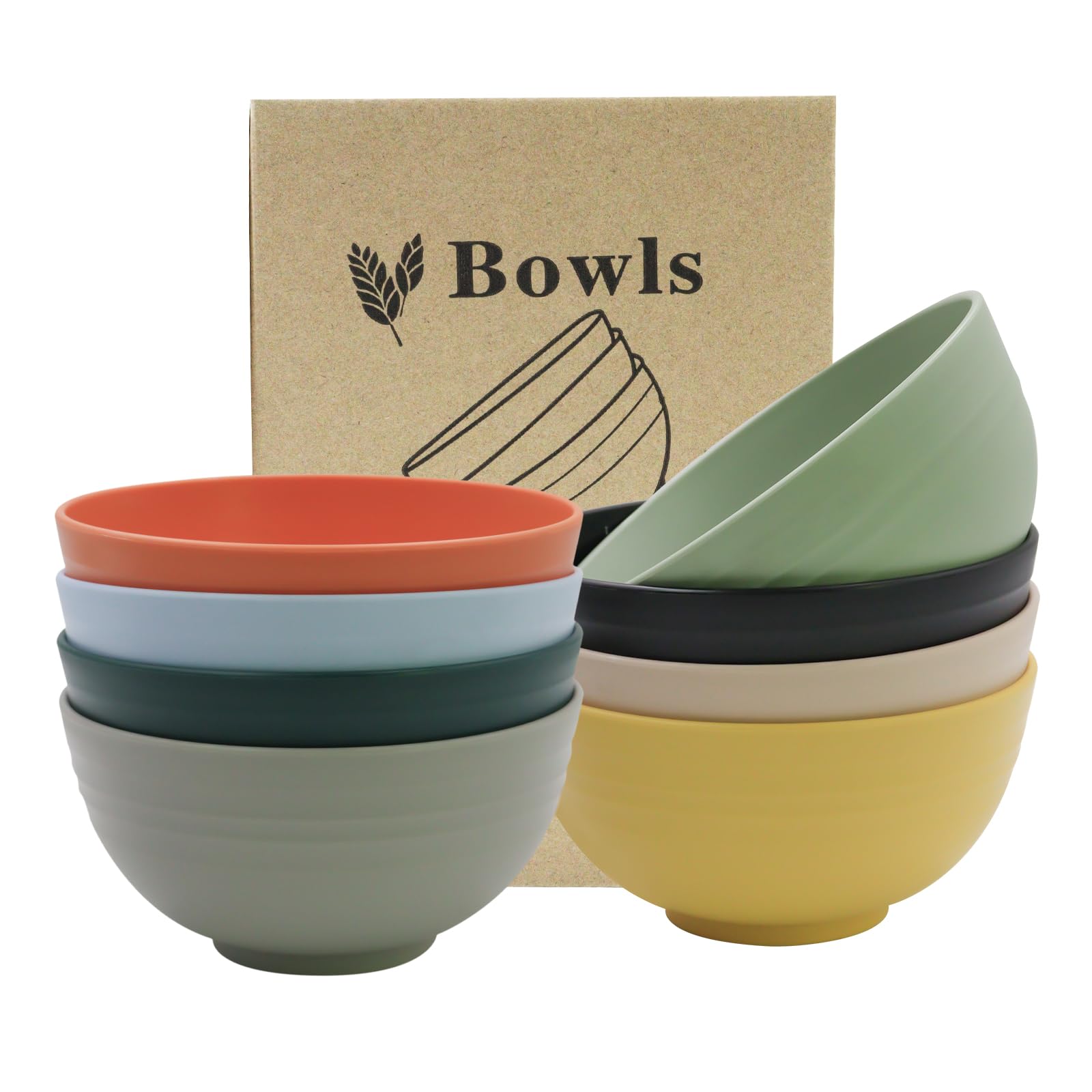 Lot De 8 Bols En Plastique Alwaiiz - Anti-Casse Pour Céréales, Salades, Soupes - Noir - Lavables Lave-Vaisselle