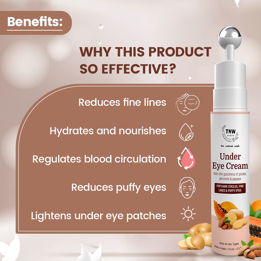 TNW-THE NATURAL WASH Under Eye Cream Roll On - 15ml | Enriched with Potato Extracts, Coffee Oil, & Vitamin E | To Reduce Dark Circles, Puffiness & Wrinkles | All Skin Types | For Men & Women 1