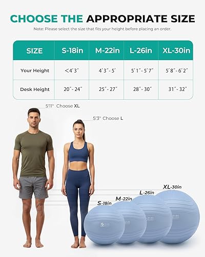 Miniatura 7 de Gruper Pelota de yoga, pelota de ejercicio extra gruesa para entrenamiento y estabilidad durante el embarazo, 4 tamaños, pelota de equilibrio