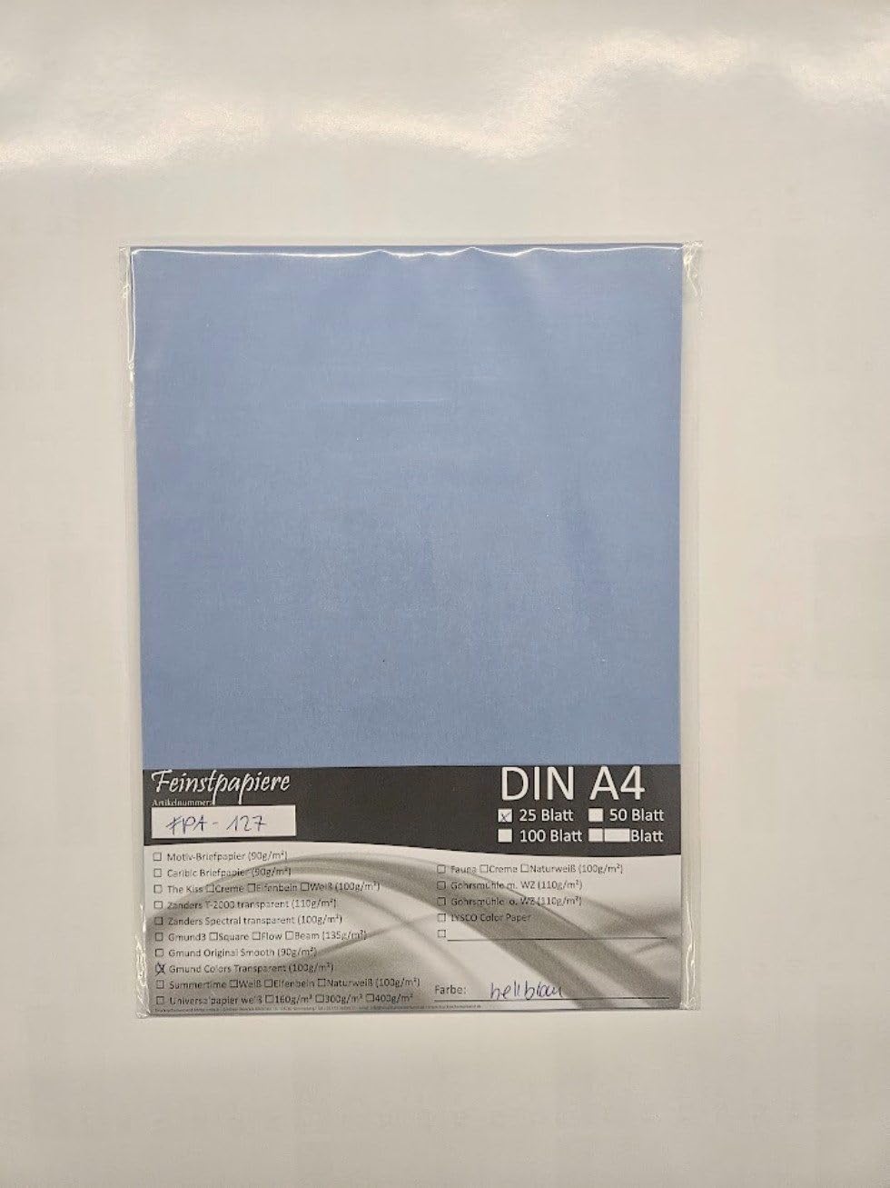 GMUND Transparentpapier Feinstpapierset - bedruckbar, sehr gute Qualität, für Einladungen, als Einlegeblätter für Alben, Bastelarbeiten (100, Hellblau (FPA-127), DIN A3 (297 x 420 mm))